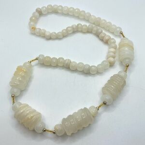 VTG Carved Alabaster Stone Heavy Beaded Necklace 25”